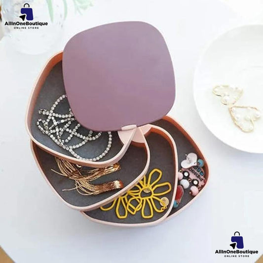 Rotating Jewelry Storage Box 4 Layers high quality Portable Travel Jewelry Holder Jewelry Accessory Organizer with mirror and new design with layers Bracelets Rings Earrings Holder for girl and women