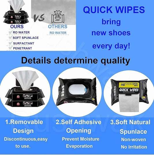 Shoe Wipes Quickly Remove Dirt & Stains - These Disposable Shoe Cleaning Wipes Can Be Used On Footwear (1Pack of 80pcs)
